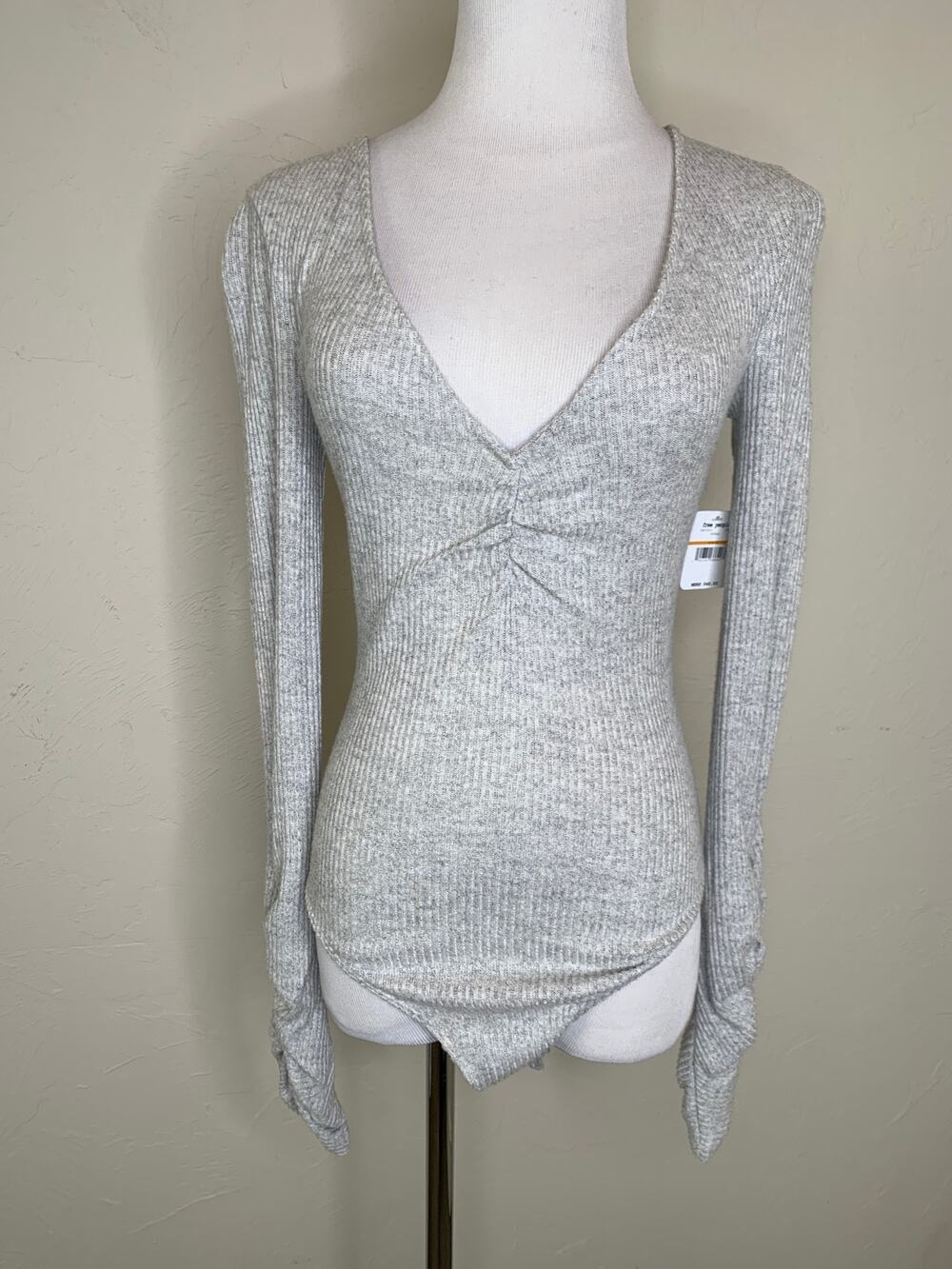NWT Free People OB878253 Pebble Gray Cozy Up With Me Bodysuit Sz Small